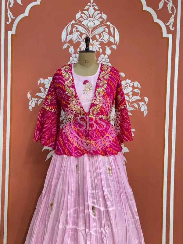 PURE UPADA SILK AN RAI BHANDEJ INDO WESTERN Pink / Free Size