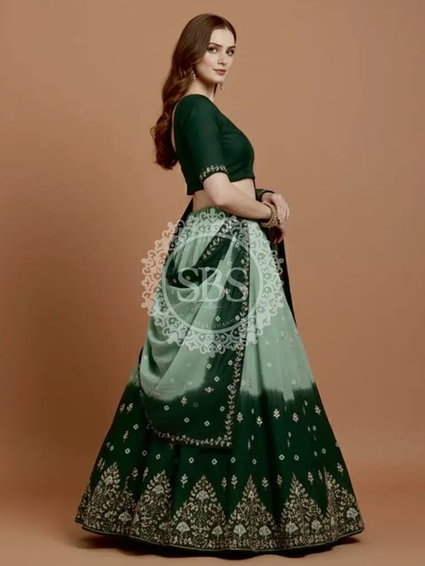 Pure Upada Silk double shade Lehenga with Bhandej and aari Tari work