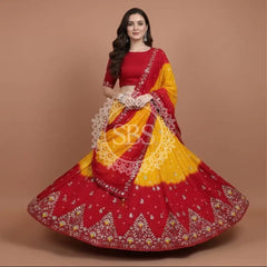 Pure Upada Silk double shade Lehenga with Bhandej and aari Tari work