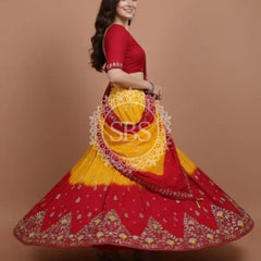 Pure Upada Silk double shade Lehenga with Bhandej and aari Tari work