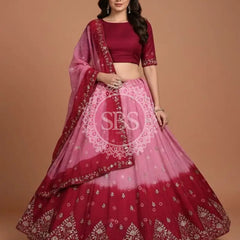 Pure Upada Silk double shade Lehenga with Bhandej and aari Tari work