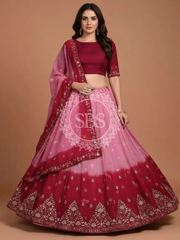 Pure Upada Silk double shade Lehenga with Bhandej and aari Tari work