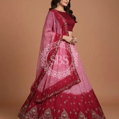 Pure Upada Silk double shade Lehenga with Bhandej and aari Tari work