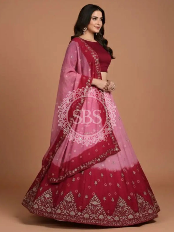 Pure Upada Silk double shade Lehenga with Bhandej and aari Tari work