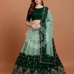 Pure Upada Silk double shade Lehenga with Bhandej and aari Tari work Green / Free Size