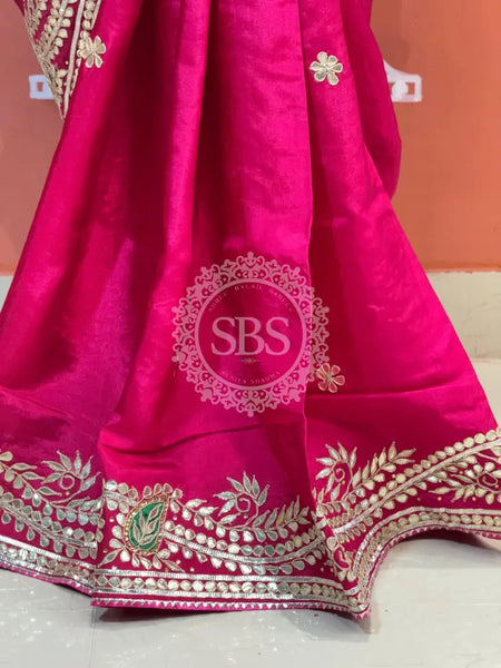 PURE UPADA SILK HANDWORK GOTA PATTI SAREE Pink / Free Size