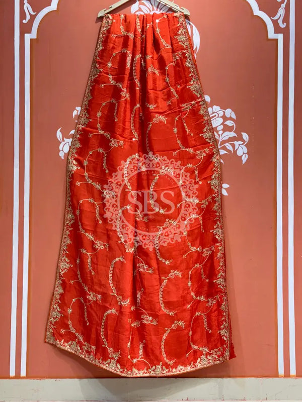 PURE UPADA SILK HANDWORK SAREE Orange / Free Size