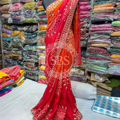 PURE UPADA SILK HANDWORK SAREE Red / Free Size