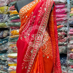 PURE UPADA SILK HANDWORK SAREE Red / Free Size