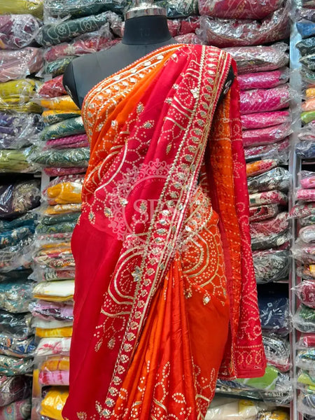 PURE UPADA SILK HANDWORK SAREE Red / Free Size