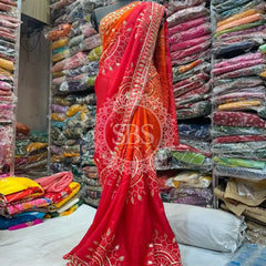 PURE UPADA SILK HANDWORK SAREE Red / Free Size