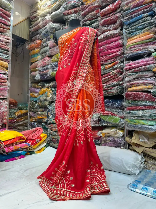 PURE UPADA SILK HANDWORK SAREE Red / Free Size