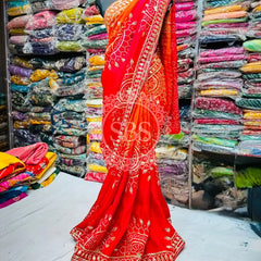 PURE UPADA SILK HANDWORK SAREE Red / Free Size