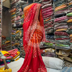 PURE UPADA SILK HANDWORK SAREE Red / Free Size