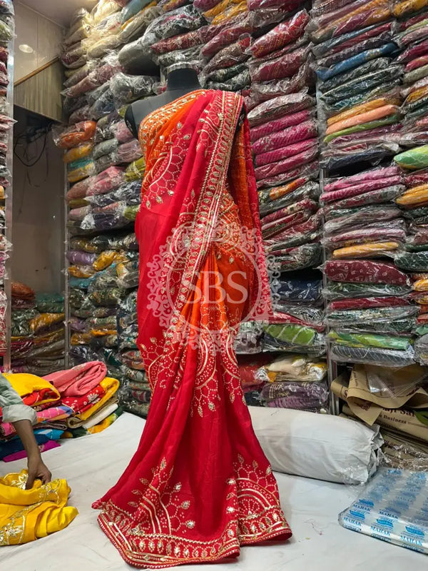 PURE UPADA SILK HANDWORK SAREE Red / Free Size