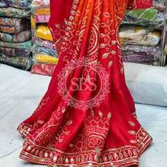 PURE UPADA SILK HANDWORK SAREE Red / Free Size