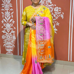 PURE UPADA SILK KACCHI PATTI SAREE LIGHT PINK, YELLOW & ORANGE