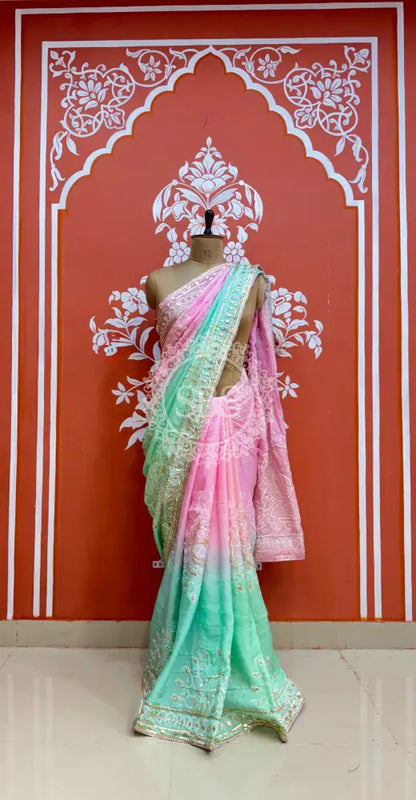 PURE UPADA SILK KACCHI PATTI SAREE Pink / Free Size