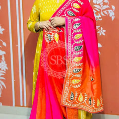 PURE UPADA SILK KACCHI PATTI SAREE RED, ORANGE & PINK