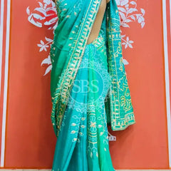 PURE UPADA SILK KACCHI PATTI SAREE Sky Blue / Free Size