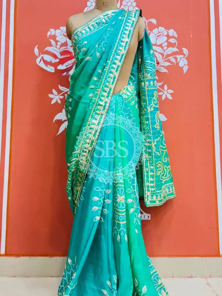 PURE UPADA SILK KACCHI PATTI SAREE Sky Blue / Free Size
