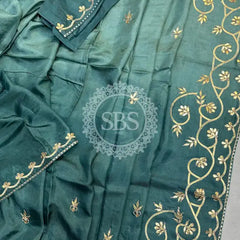 PURE UPADA SILK KACHI GOTA PATTI SAREE Blue / Free Size