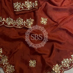 PURE UPADA SILK KACHI GOTA PATTI SAREE Brown / Free Size