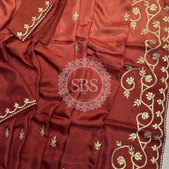 PURE UPADA SILK KACHI GOTA PATTI SAREE Brown / Free Size