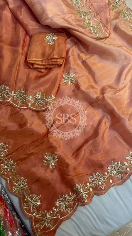 PURE UPADA SILK KACHI GOTA PATTI SAREE Cream / Free Size