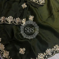 PURE UPADA SILK KACHI GOTA PATTI SAREE Green / Free Size