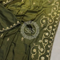 PURE UPADA SILK KACHI GOTA PATTI SAREE Green / Free Size