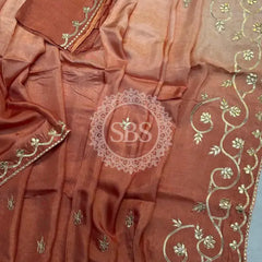 PURE UPADA SILK KACHI GOTA PATTI SAREE Peach / Free Size