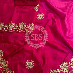 PURE UPADA SILK KACHI GOTA PATTI SAREE Pink / Free Size