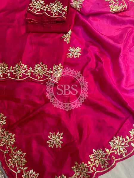 PURE UPADA SILK KACHI GOTA PATTI SAREE Pink / Free Size