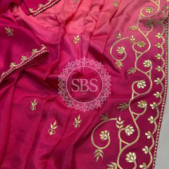 PURE UPADA SILK KACHI GOTA PATTI SAREE Pink / Free Size