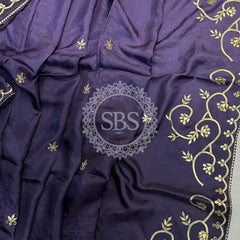 PURE UPADA SILK KACHI GOTA PATTI SAREE Purple / Free Size