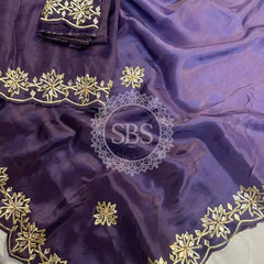 PURE UPADA SILK KACHI GOTA PATTI SAREE Purple / Free Size