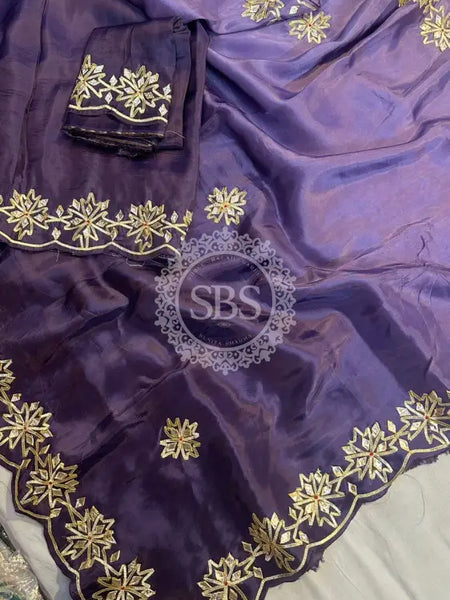PURE UPADA SILK KACHI GOTA PATTI SAREE Purple / Free Size