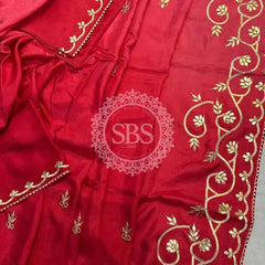 PURE UPADA SILK KACHI GOTA PATTI SAREE Red / Free Size