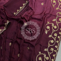 PURE UPADA SILK KACHI GOTA PATTI SAREE Wine / Free Size