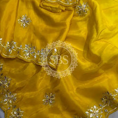PURE UPADA SILK KACHI GOTA PATTI SAREE Yellow / Free Size