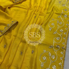 PURE UPADA SILK KACHI GOTA PATTI SAREE Yellow / Free Size