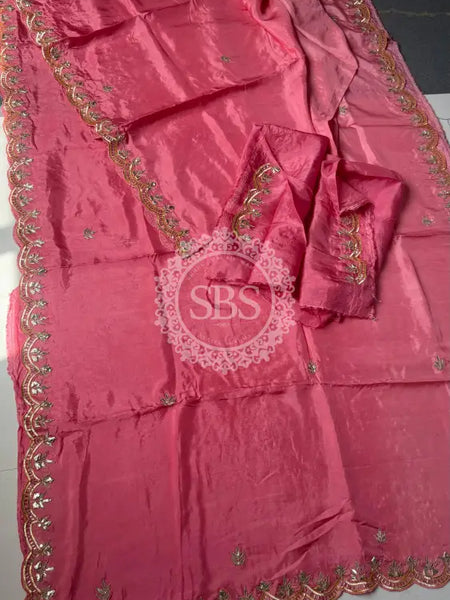 PURE UPADA SILK KACHII GOTA PATTI SAREE