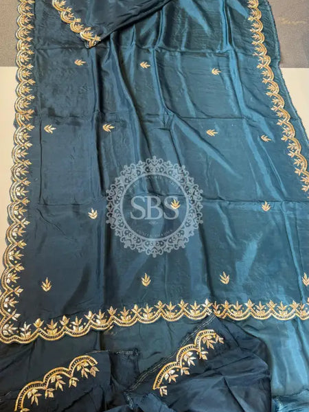 PURE UPADA SILK KACHII GOTA PATTI SAREE Blue / Free Size