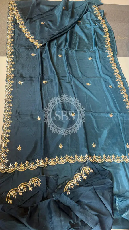 PURE UPADA SILK KACHII GOTA PATTI SAREE Blue / Free Size