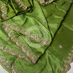 PURE UPADA SILK KACHII GOTA PATTI SAREE Green / Free Size
