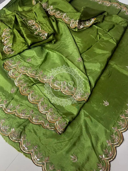 PURE UPADA SILK KACHII GOTA PATTI SAREE Green / Free Size