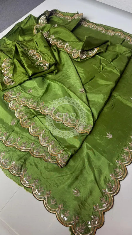 PURE UPADA SILK KACHII GOTA PATTI SAREE Green / Free Size