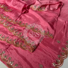 PURE UPADA SILK KACHII GOTA PATTI SAREE Pink / Free Size