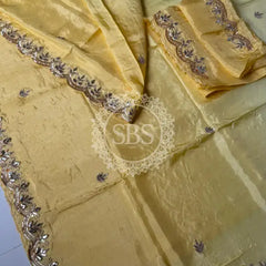 PURE UPADA SILK KACHII GOTA PATTI SAREE Yellow / Free Size